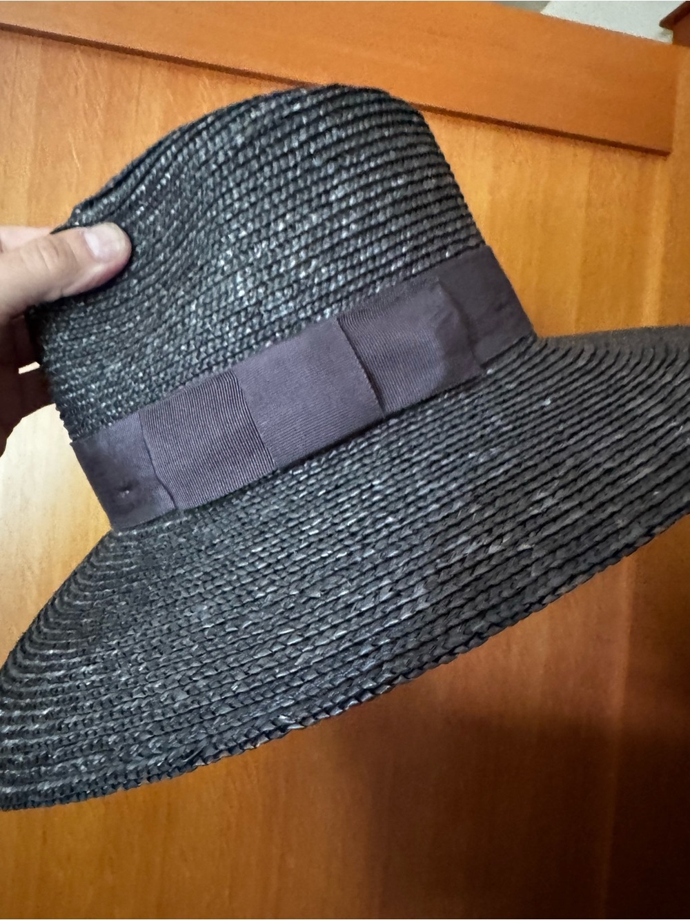Brixton Charcoal Wide-Brim Straw Fedora with Ribbon Band
